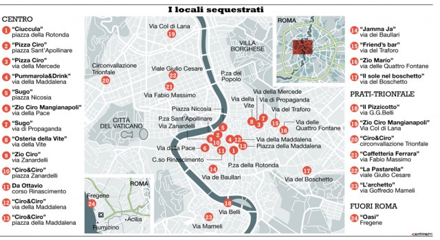 mappa ristoranti sequestrati Roma