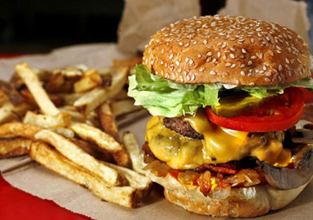 hamburger flipped Five Guys