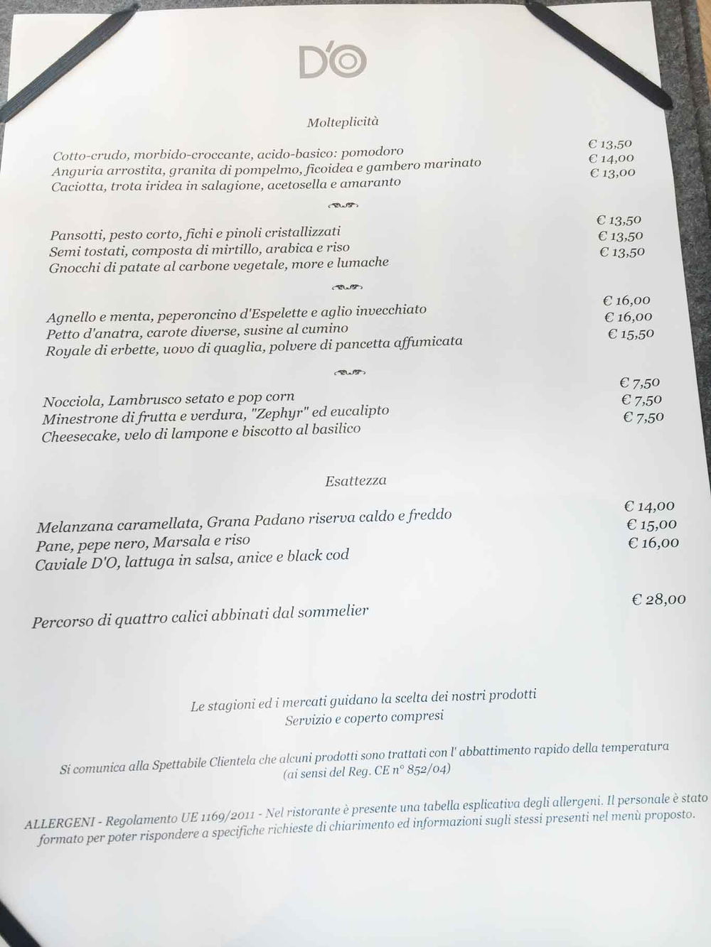 Ristoranti a milano. menu e prezzi del nuovo d'o di davide oldani