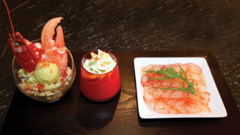 Autour-de-homard-breton,-en-gaspacho,-en-carpaccio,-en-salpicon-de-legumes