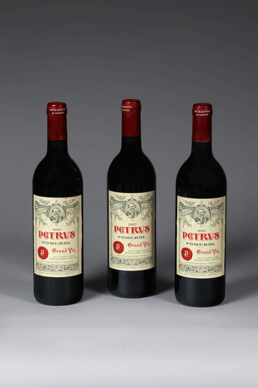 Tre bottiglie di vino petrus