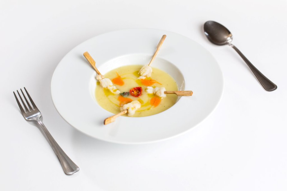 crema di patate e rana pescatrice