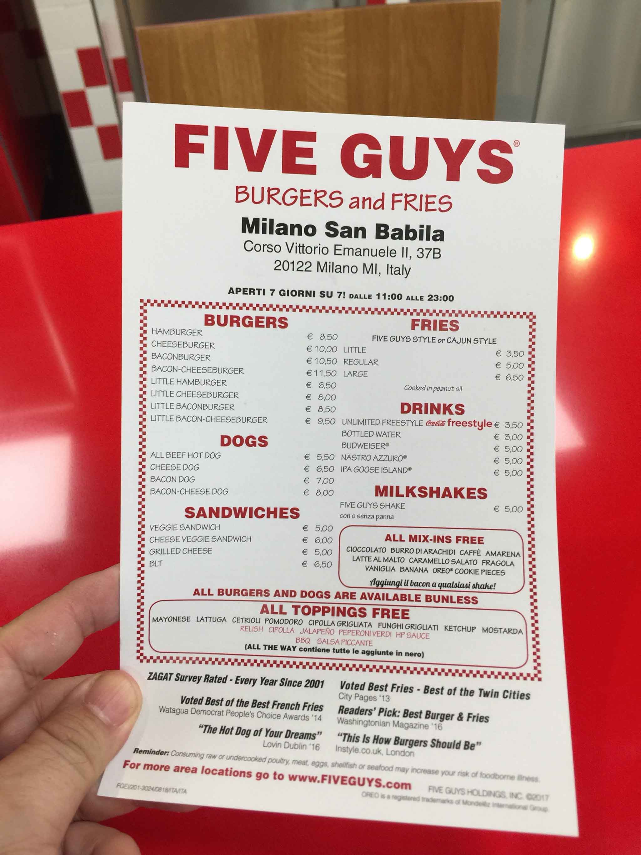 Printable Five Guys Menu