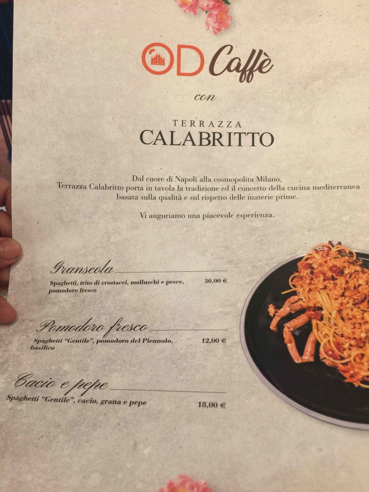 Odcafe Mondadori Milano Terrazza Calabritto menu