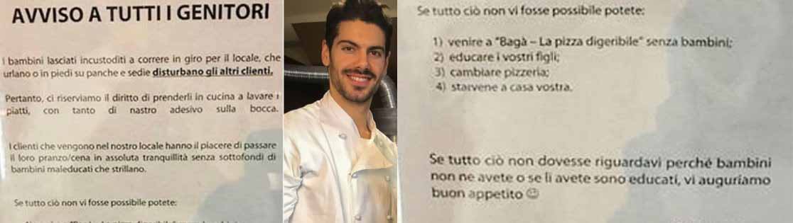cartello contro i bambini in pizzeria