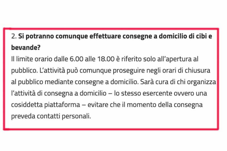 Coronavirus. Ok del Governo al  delivery dalle ore 18