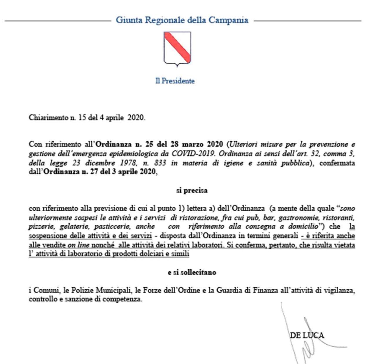 chiarimento 15 4 aprile 2020 Campania vietata vendita online pastiera