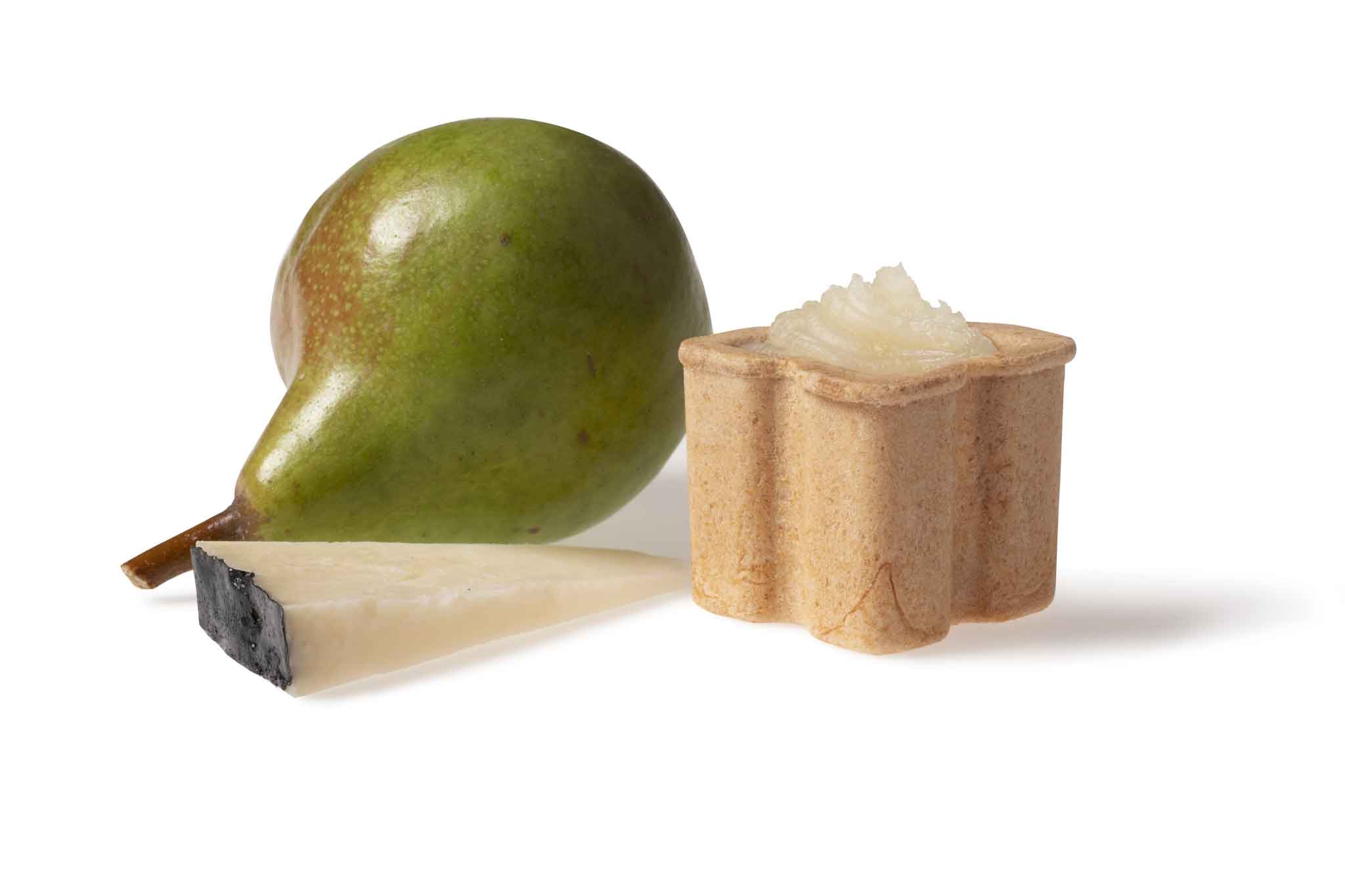 Food design: ini pecorino romano pera caramellata