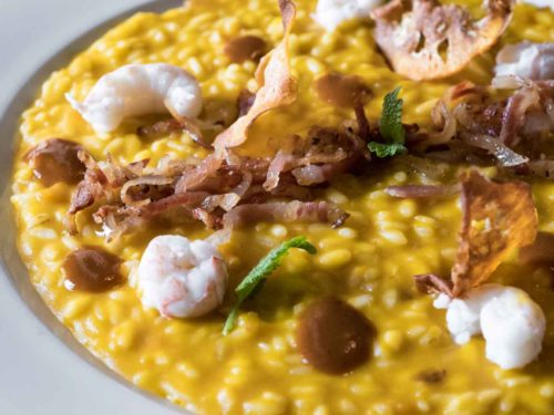 risotto alla zucca scampi guanciale ricetta