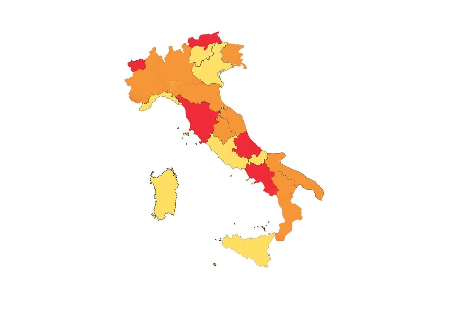Italia a zone colori 29 novembre