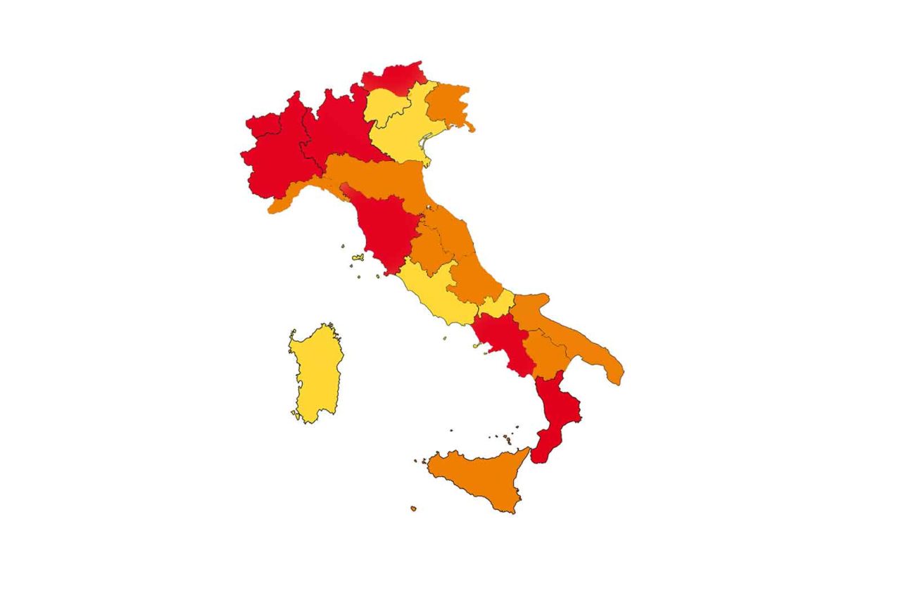 mappa italia a zone coronavirus