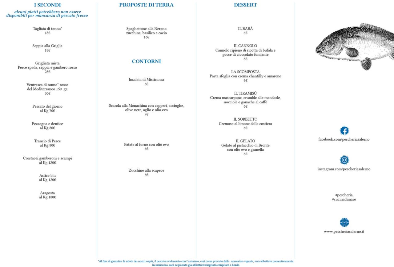 menu e prezzi Pescheria Salerno