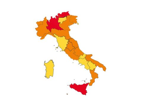 Italia a zone rosse arancioni e gialle 17 gennaio