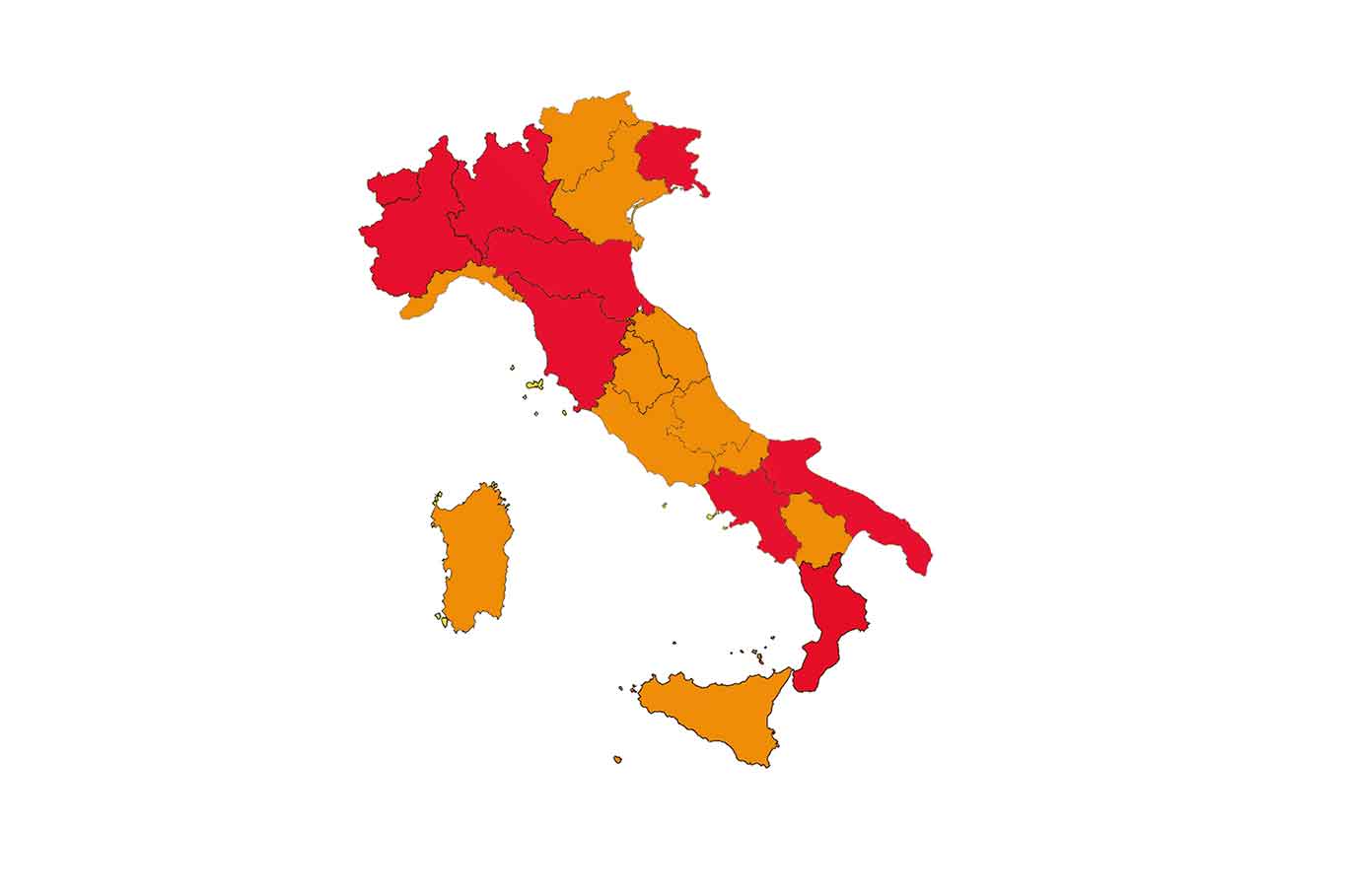 italia arancione e rossa fino al 30 aprile 2021