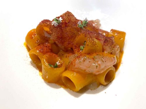 Osteria Arbustico Paestum tubettone peperoni arrosto e gamberi rossi