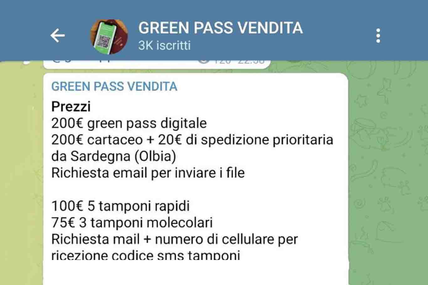 green pass falsi su telegram