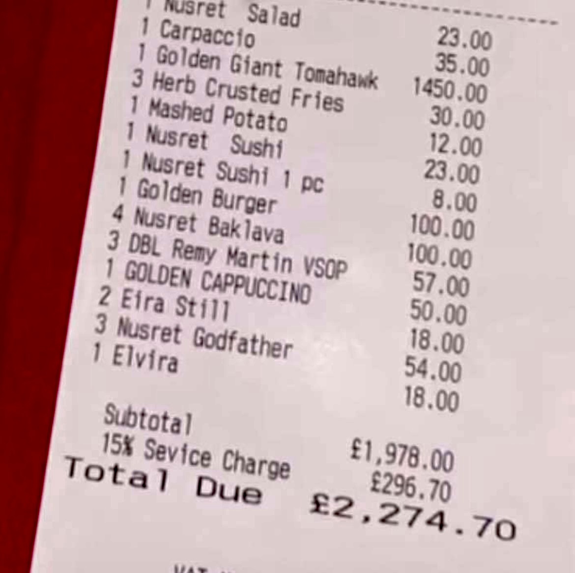 Prezzi del ristorante Nusret a Londra