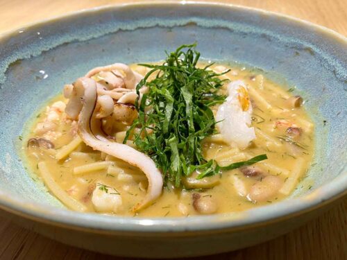 ristorante Coria a Caltagirone spaghetti perciasacchi spezzati con fagioli e crostacei