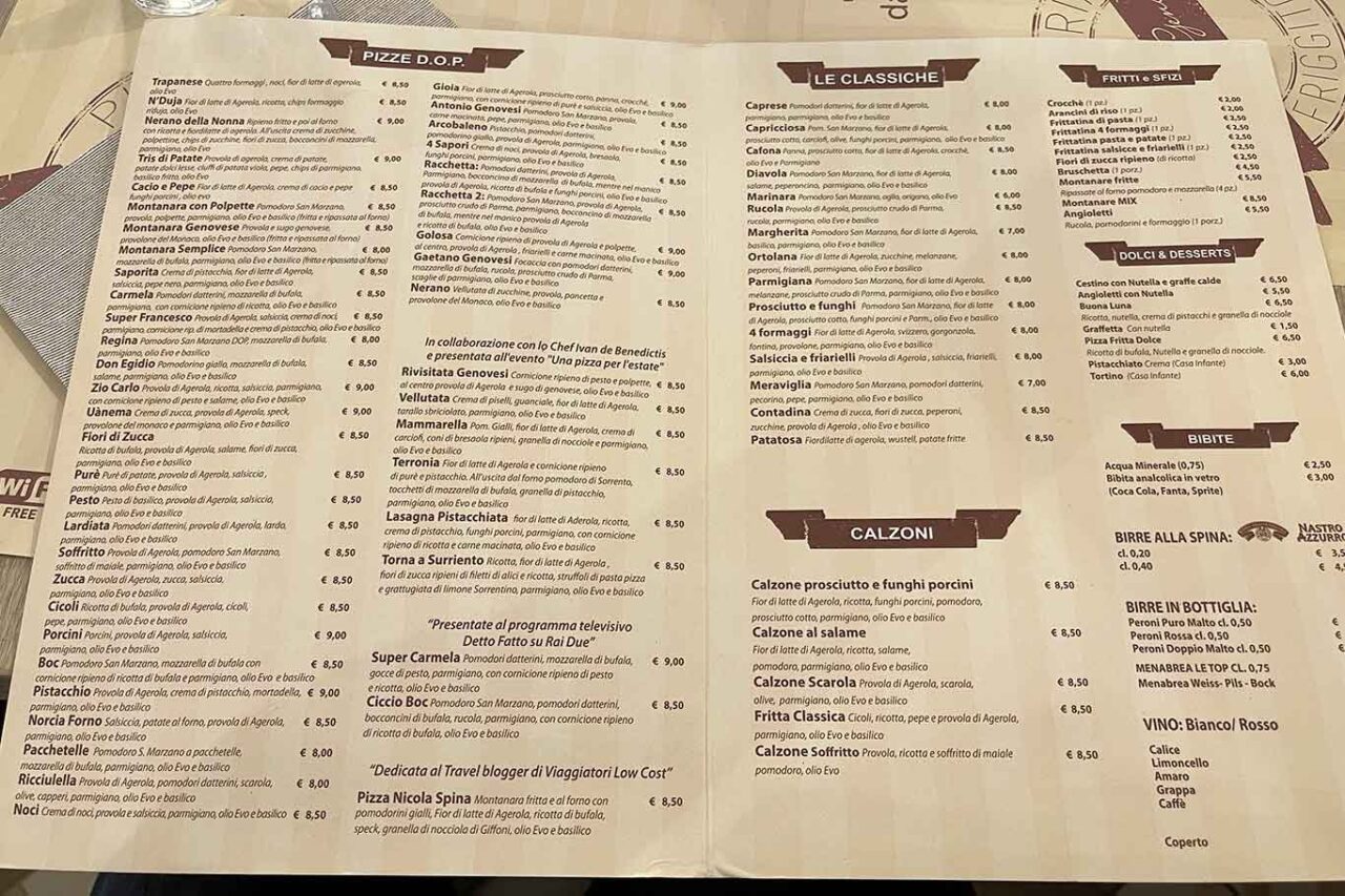 Pizzeria Gaetano Genovesi Napoli menu e prezzi