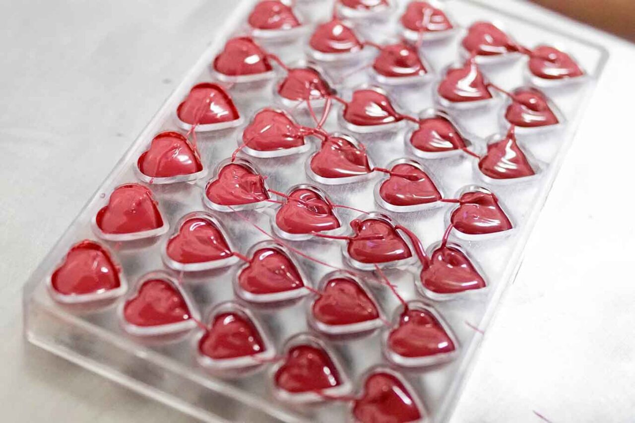 praline al cioccolato a forma di cuore