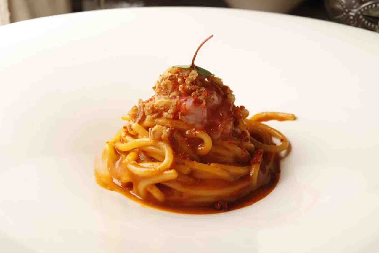 ristorante Biancofiore a Bari spaghetti con gamberi crudi