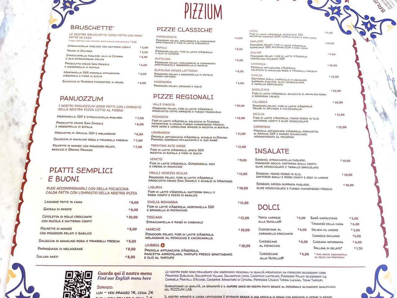 menu e prezzi pizzeria Pizzium a Salerno 