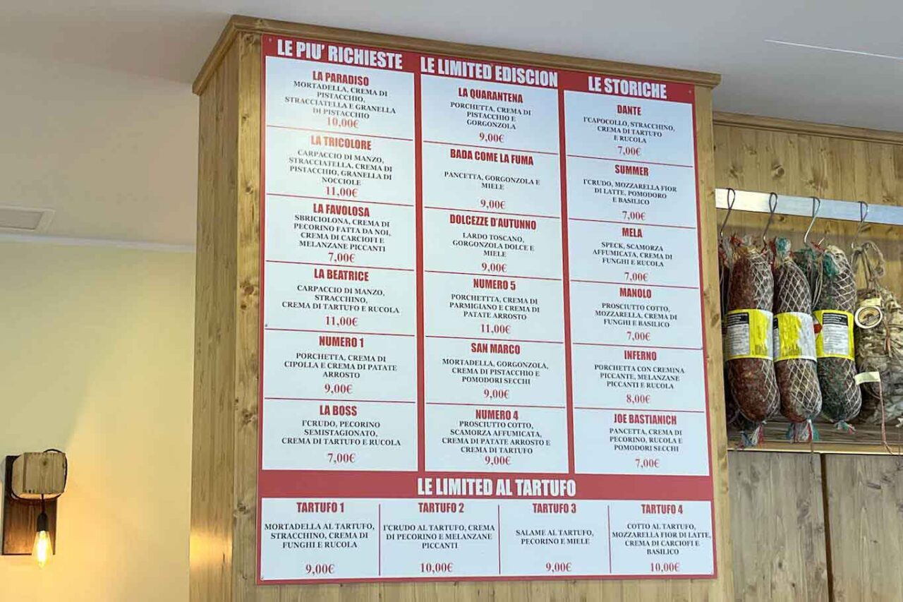 All Antico Vinaio menu