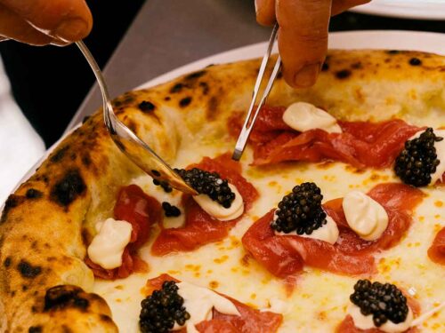 pizza Cipriani con caviale di Franco Pepe