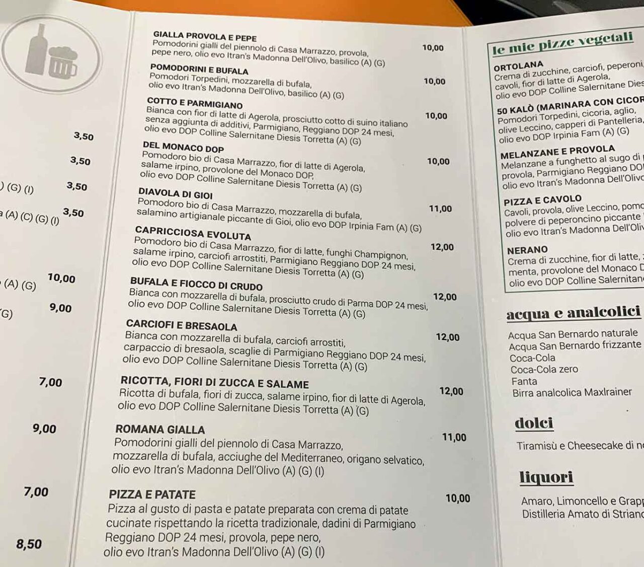menu e prezzi della pizzeria 50 Kalò a Roma