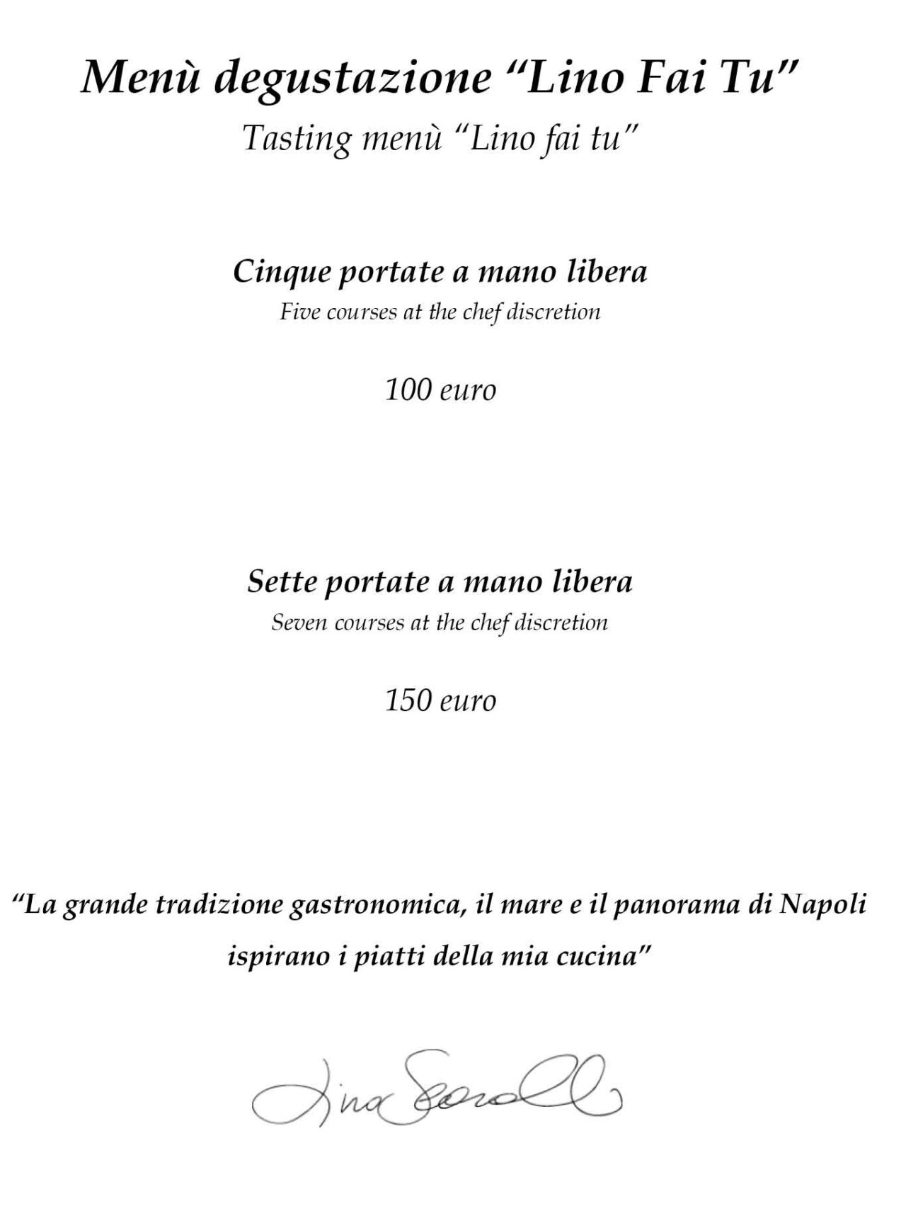 menu e prezzi del ristorante Palazzo Petrucci a Napoli