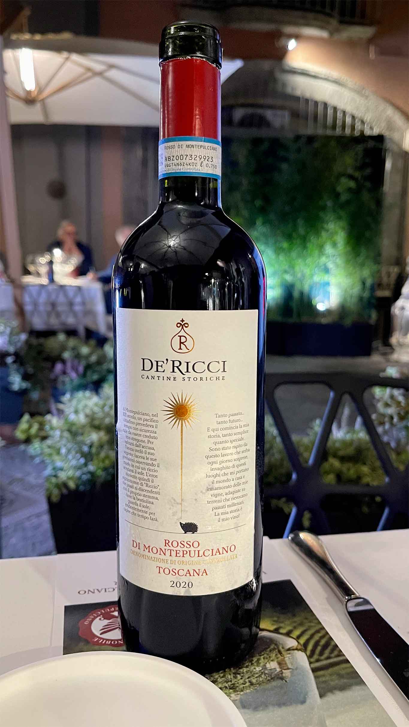 vino rosso di Montepulciano De' Ricci