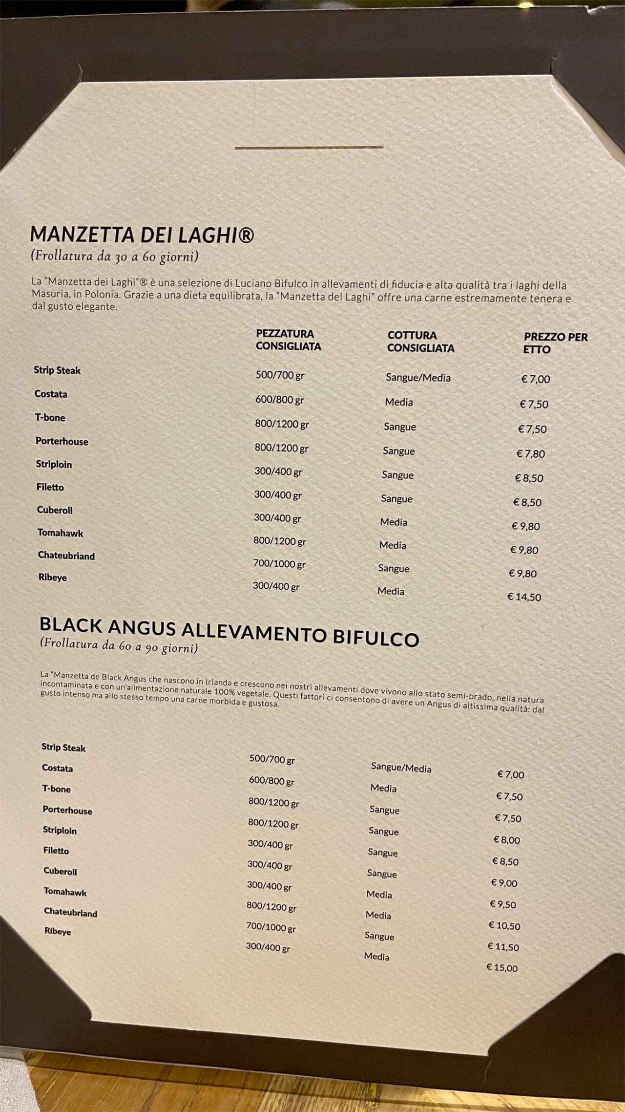 menu e prezzi della braceria Luciano Bifulco ad Ottaviano