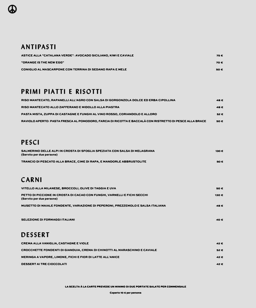 Menu e prezzi del ristorane stellato di Carlo Cracco a Milano