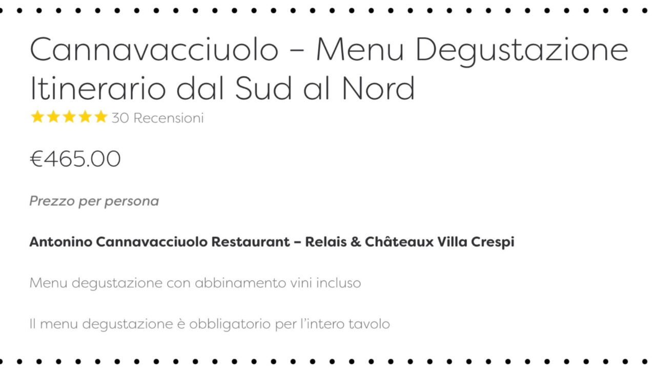 Menu degustazione Itinerario dal Sud al Nord Cannavacciuolo
