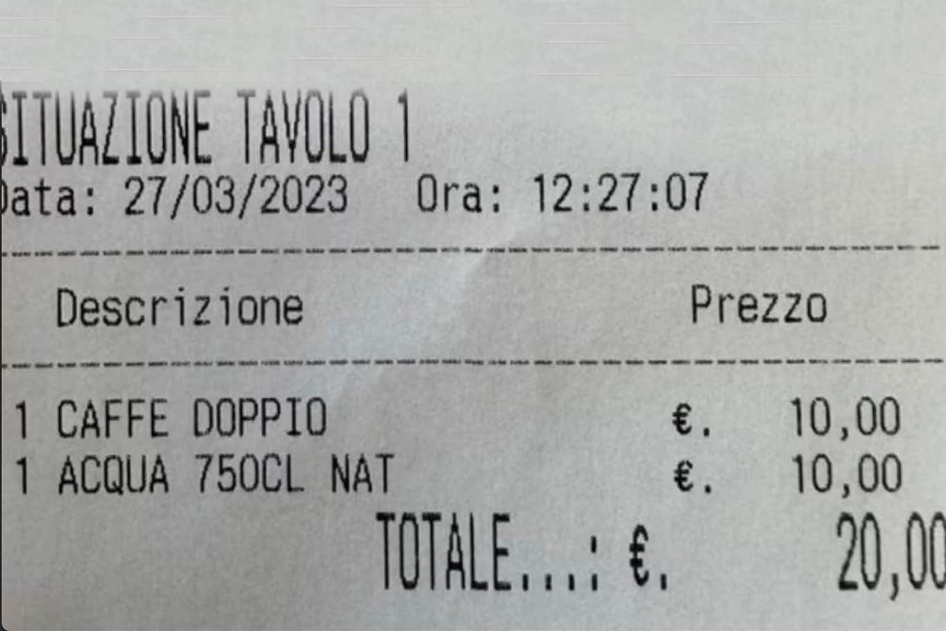 Scontrino Caffè Acqua Como