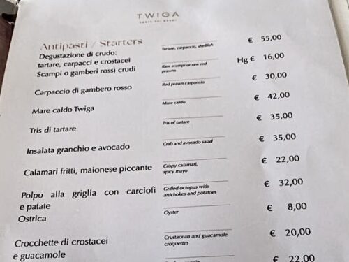 Twiga menu prezzi