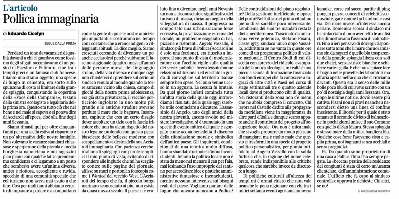 ristoranti e mare di Acciaroli: l'articolo di Eduardo Cicelyn sul Corriere della Sera