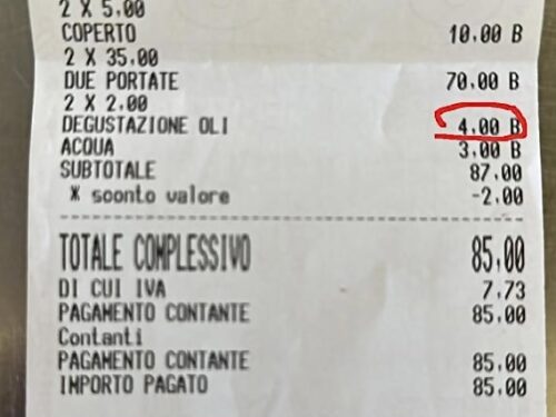 Lo scontrino del ristorante Evo di Alberobello