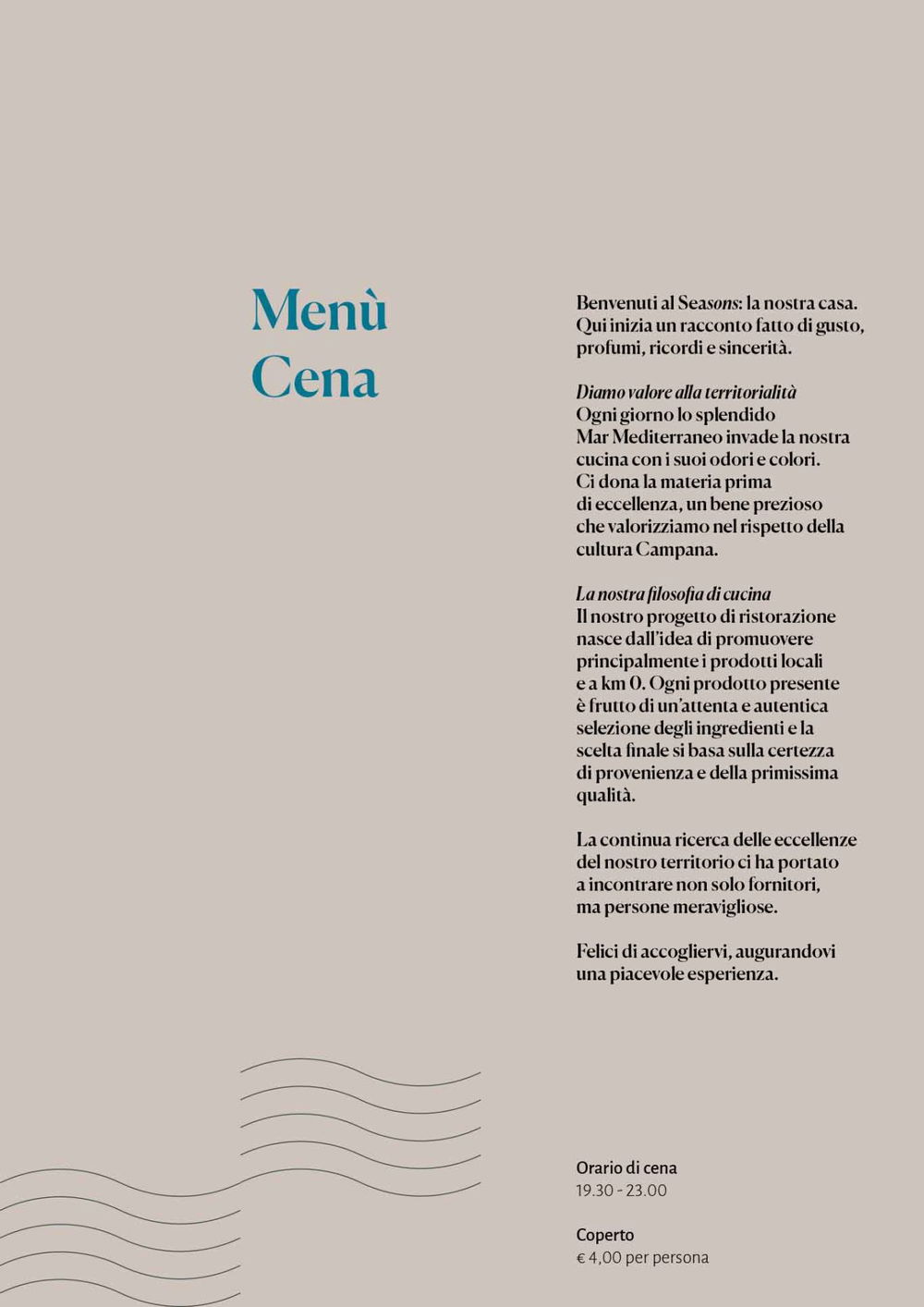 menu e prezzi del ristorante Seasons sulla spiaggia della Chiaia a Ischia