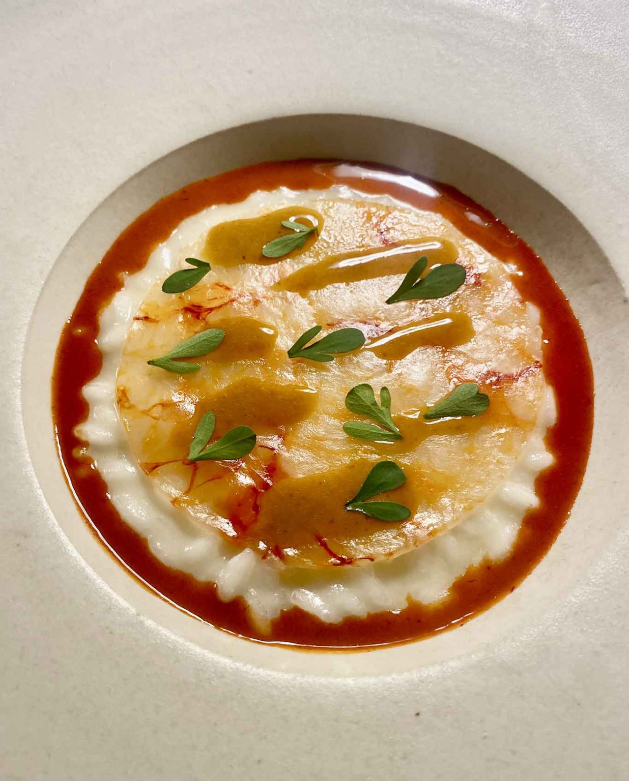 riso con gamberi e ricci del ristorante di Carlo Cracco a Portofino