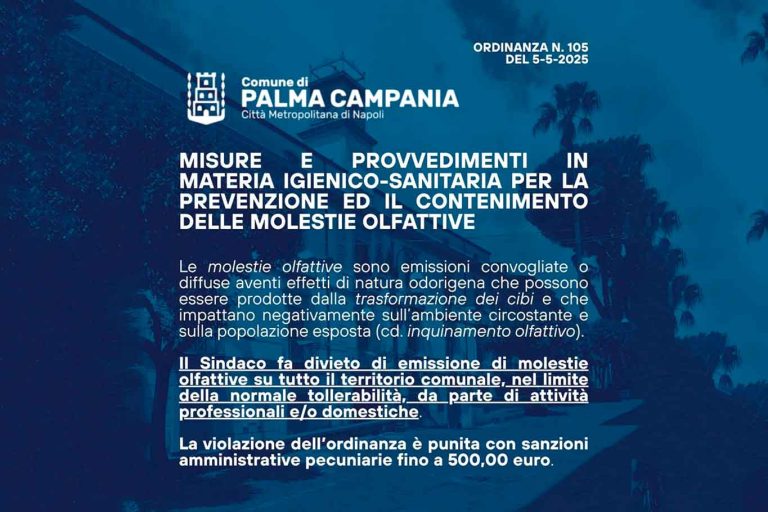 Molestie olfattive, mai più puzza di fritti e curry a Palma Campania