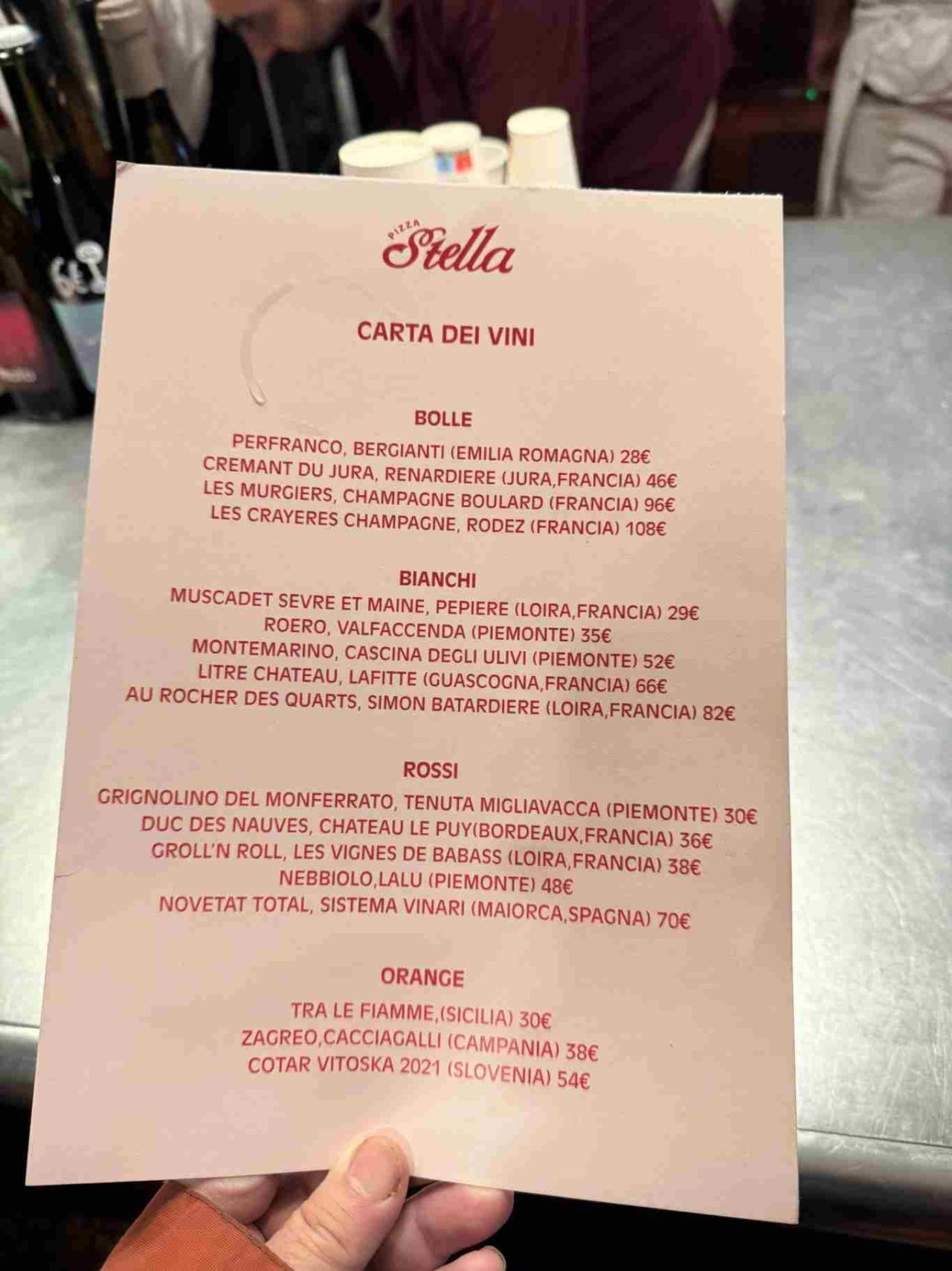 carta vini pizza stella milano