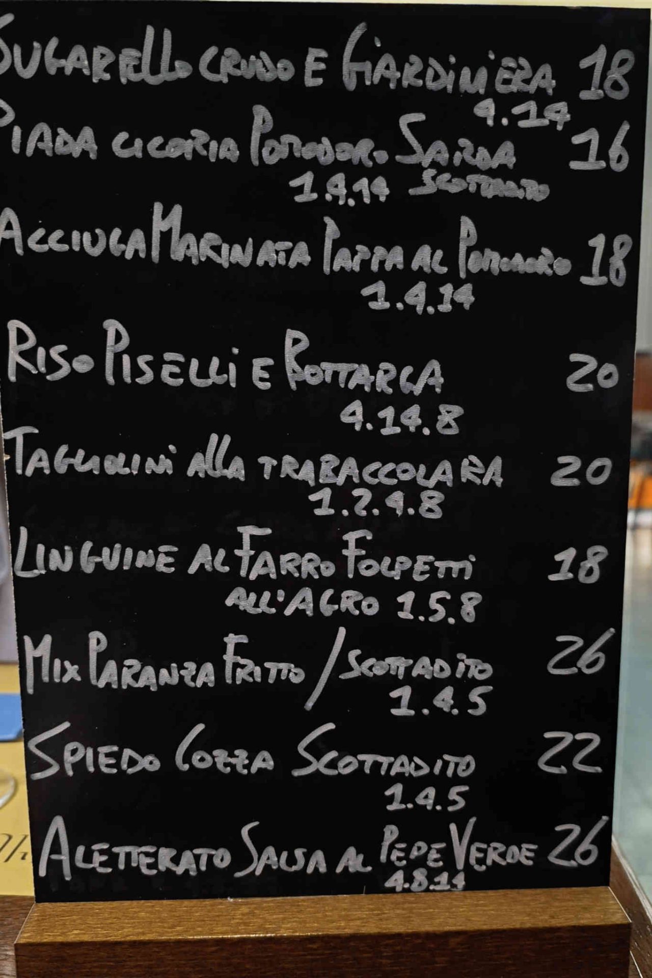 La lavagna con il menu