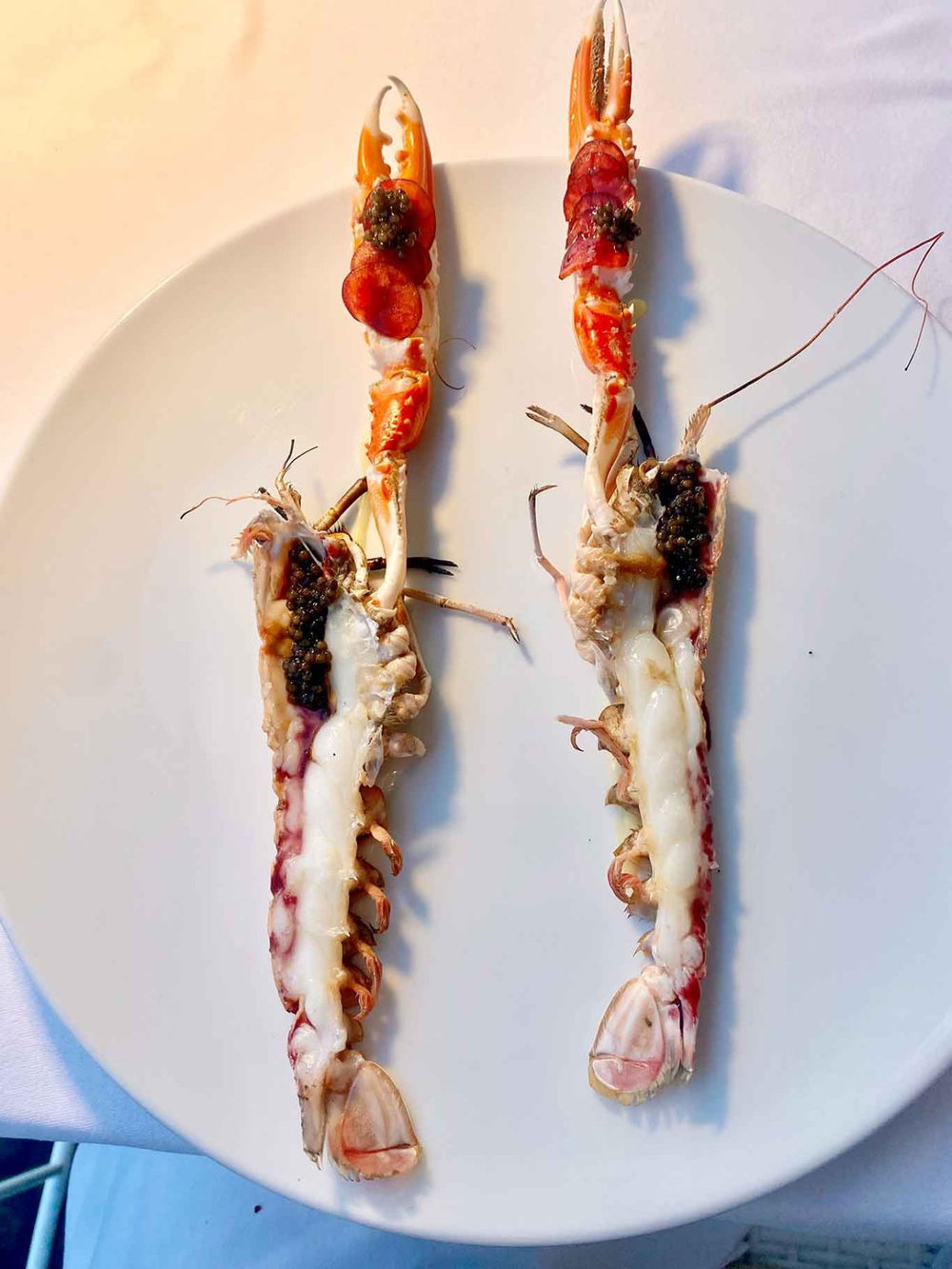 scampi e caviale al ristorante Balzi Rossi a Ventimiglia