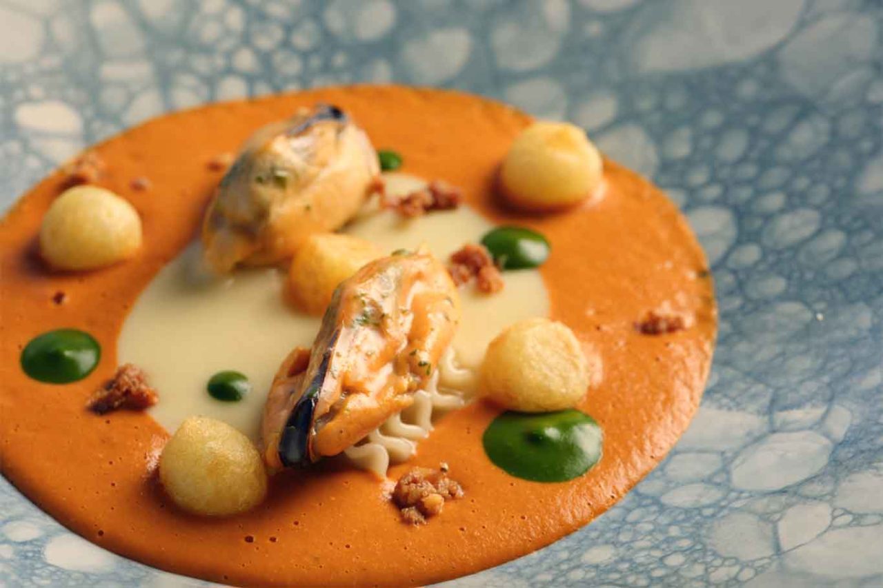 pasta patate e cozze al ristorante Elementi nel resort Borgobrufa in Umbria 
