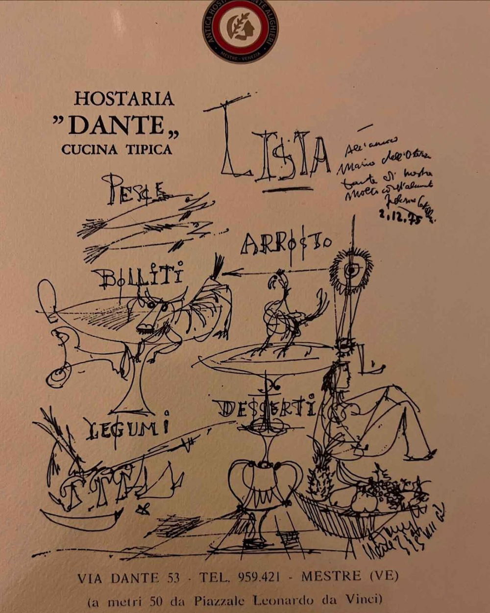 menu e prezzi della trattoria Antica Hostaria Dante Alighieri a Mestre