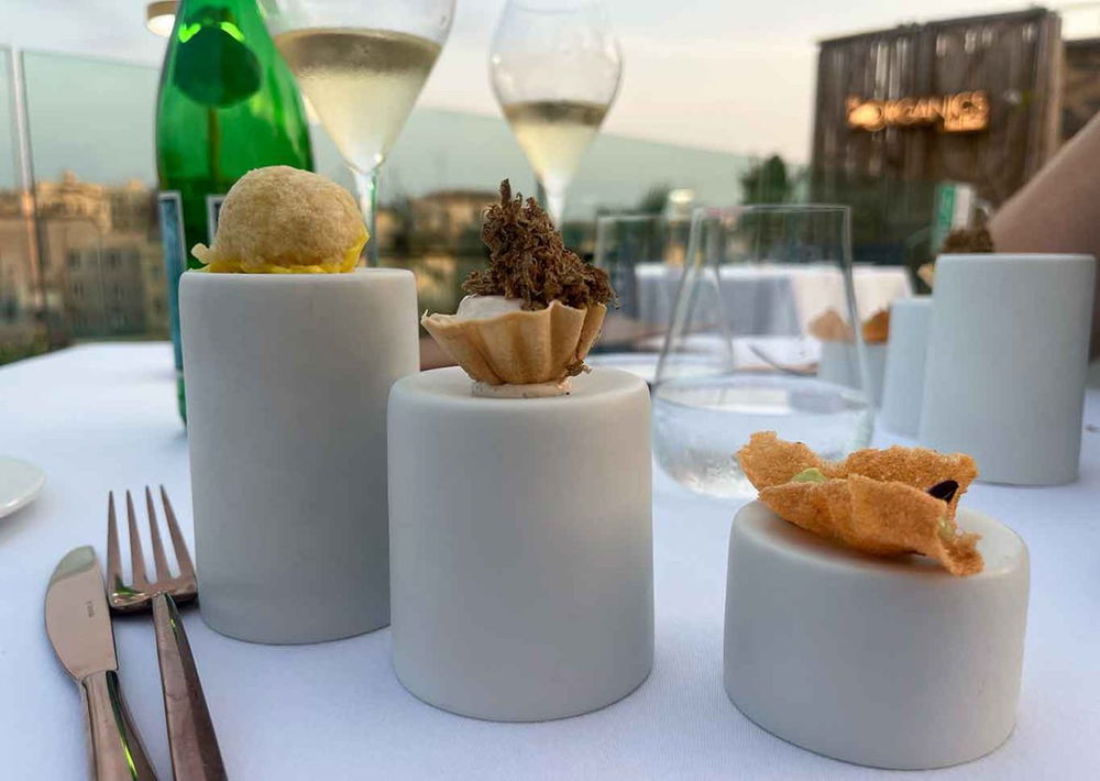 amuse bouche dello Sky Restaurant Hotel Aleph a Roma