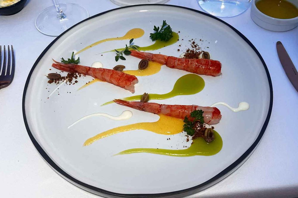 gamberi e provolone dello Sky Restaurant Hotel Aleph a Roma