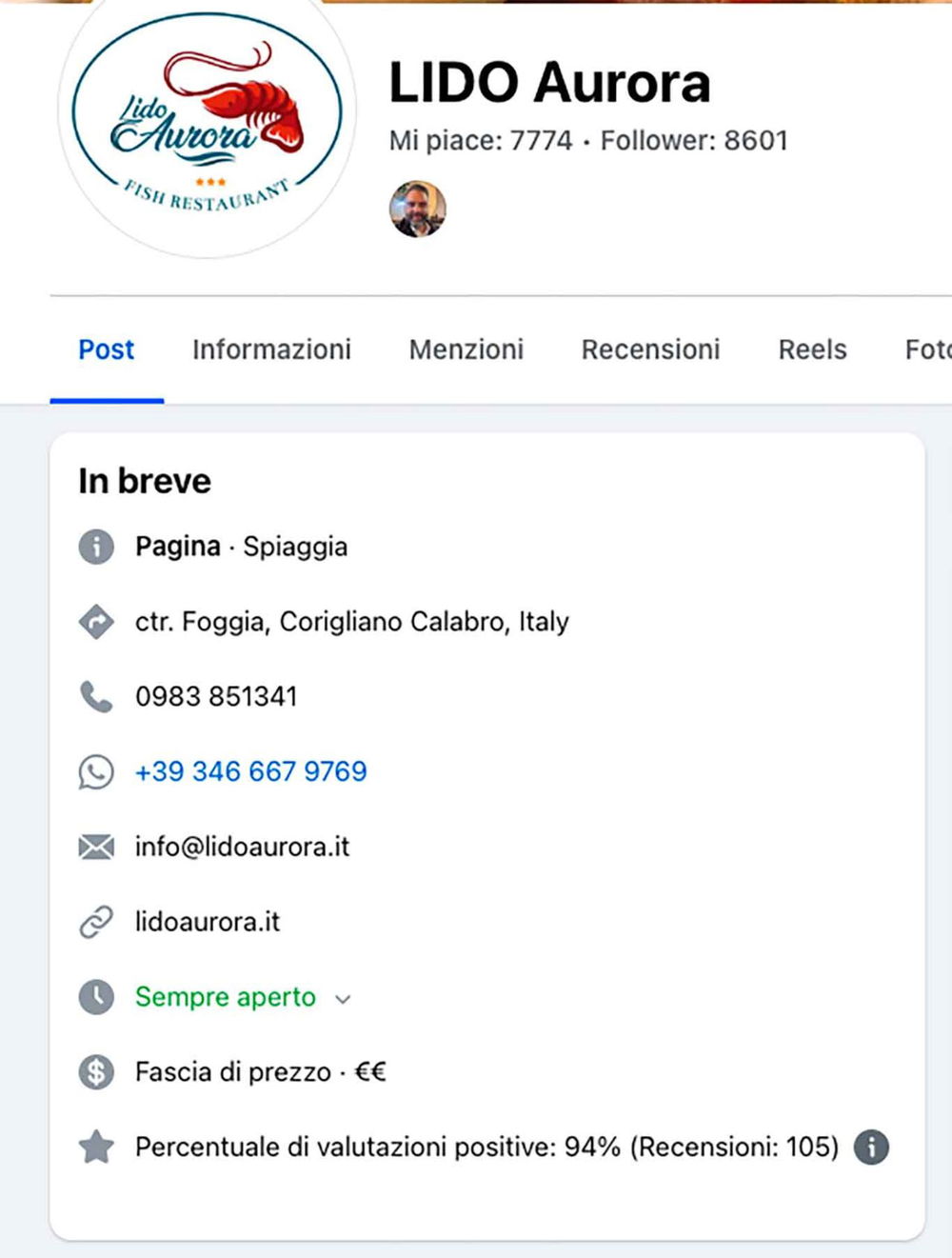 recensione negativa e orari di apertura Lido Aurora