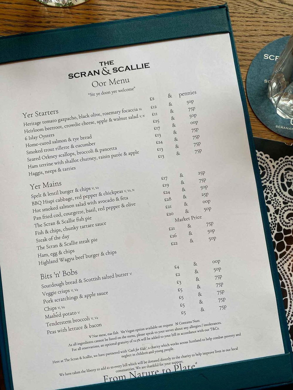 menu e prezzi del pub The Scran & Scallie a Edimburgo